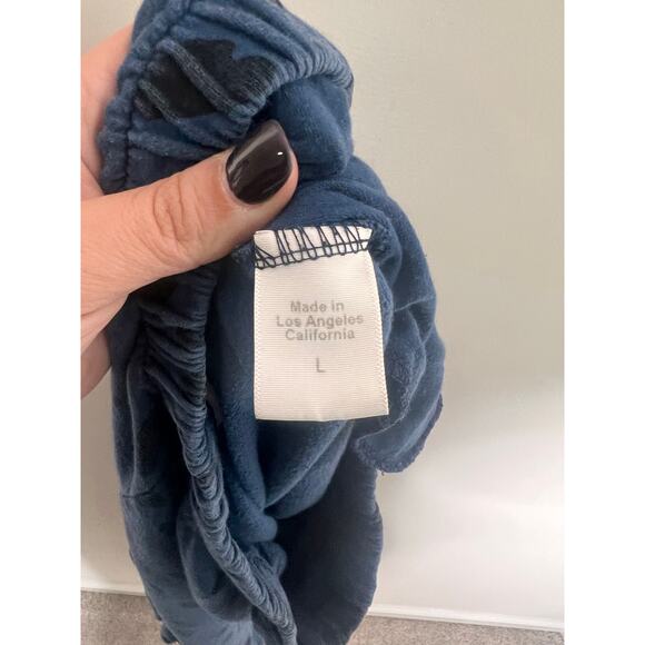 Clare V Leopard Faded Marine Print Pull On Elastic Waist Joggers Blue/Black L - Picture 10 of 11